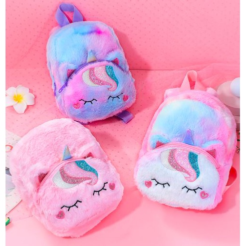 Tas Wanita Ransel Anak Model Unicorn Color Bahan Plush