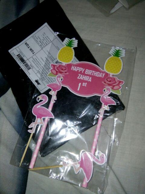 Topper Cake/cupcake Tambah Nama, Hiasan Kue Ulang Tahun, Motif Flamingo
