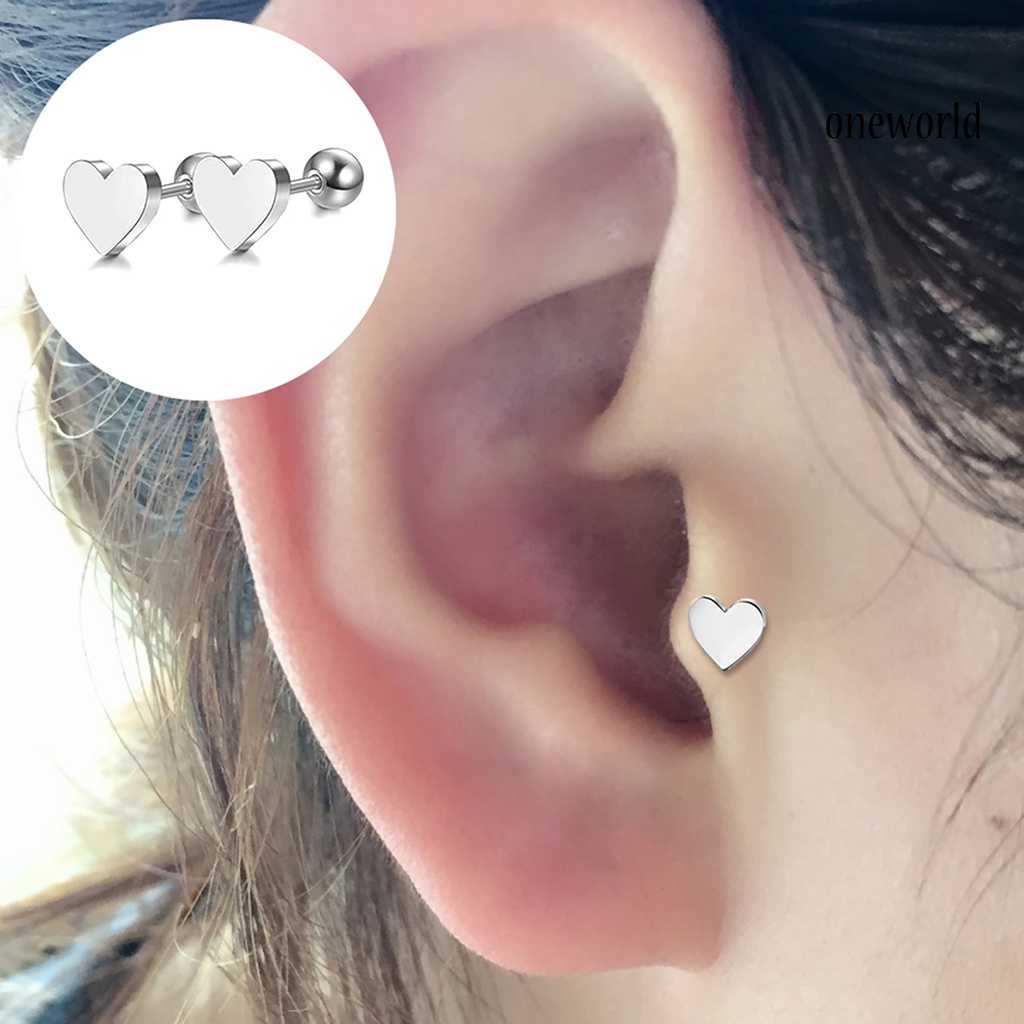 OW@ 1Pc Earring Heart Shape Decorative Alloy Girls Geometric Stud Earring for Festival