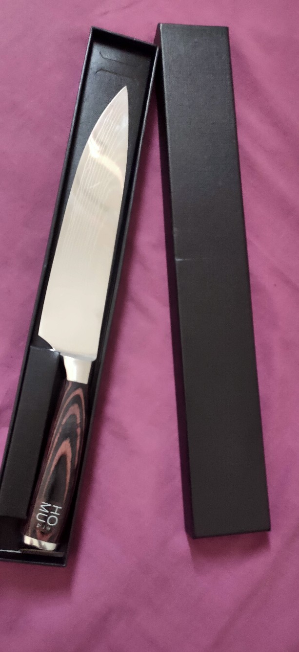 Homu Gyuto Pisau Jepang Chef Knife High Carbon Stainless Damascus Pattern Wood Handle