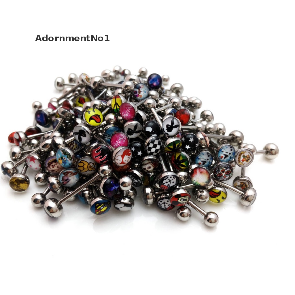 (AdornmentNo1) 30pcs / Lot Cincin Tindik Lidah Bahan Metal / Baja Desain Barbel Untuk Pria / Wanita