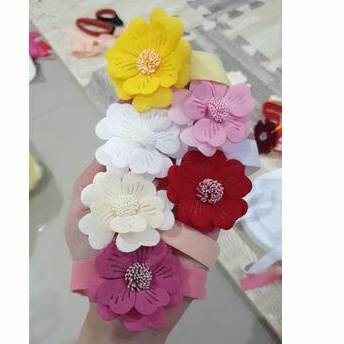 Bandana / bando dengan Bahan Renda Elastis dan Hiasan Bunga untuk Perempuan