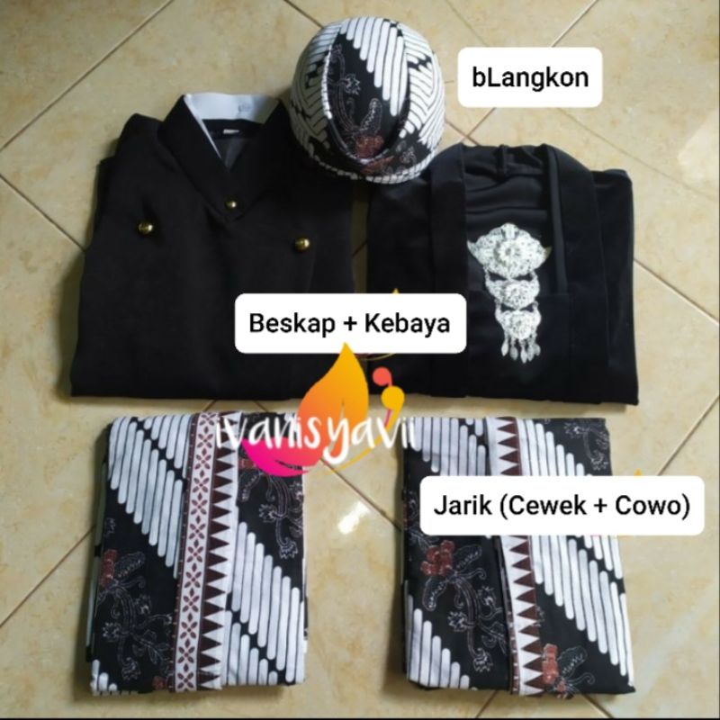 Set Prewed / Baju Couple Adat Jawa, Motif Lereng Kembang (Free Selendang)