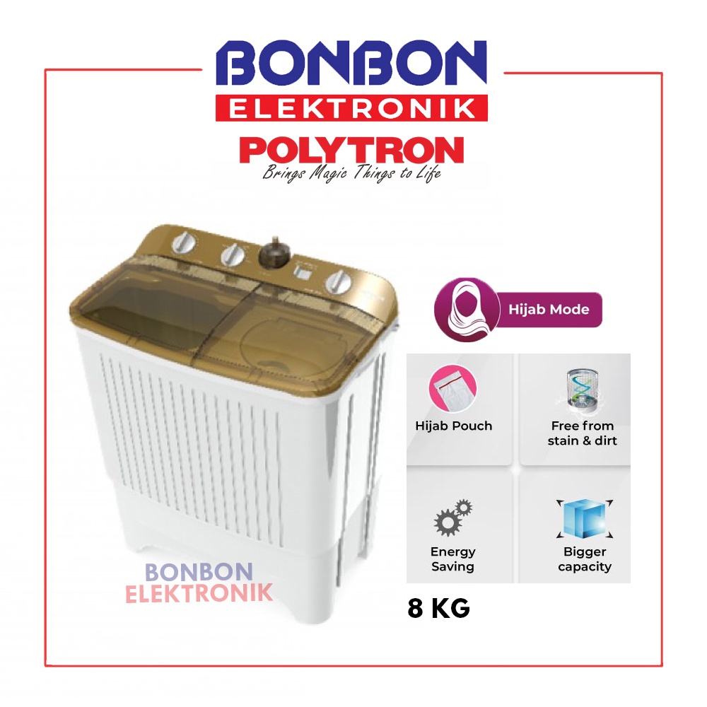 Polytron Mesin Cuci 2 Tabung 8KG PWM-8072N / PWM 8072 N / PWM8072