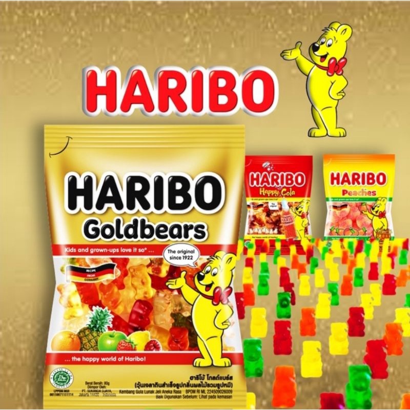 

Haribo Peaches 80g Permen Peach Haribo Gummy Bears Starmix Cola Sour Cola Worms