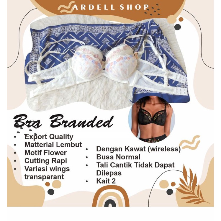 CB BRA WANITA KAWAT RENDA BUNGA WHITE CUP 30C 30D 30E 32B BL