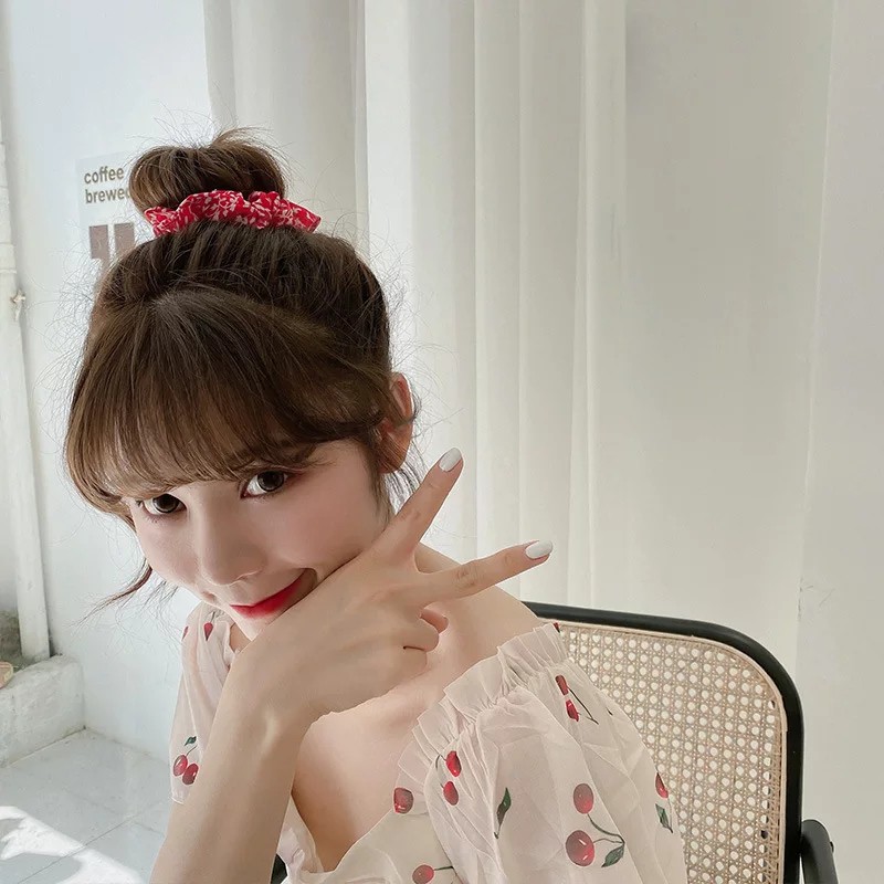 Ikat Rambut MF113 Korea Fashion Motif Scrunchie Satin Bunga Tali Aksesoris Karet Korea