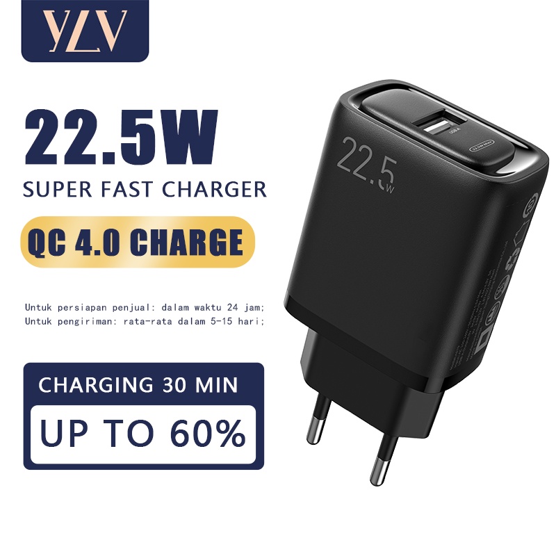 YLV 22.5W 30W 36W Kepala Charger Adaptor QC4.0 Universal Usb Port EU Plug Quick Charging Charger