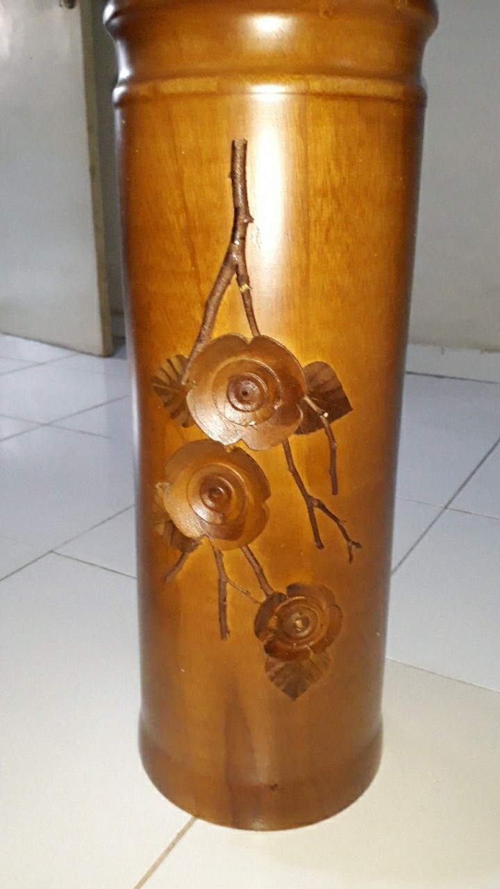 Tempat Payung Kayu Jati Motif Bunga Tempel