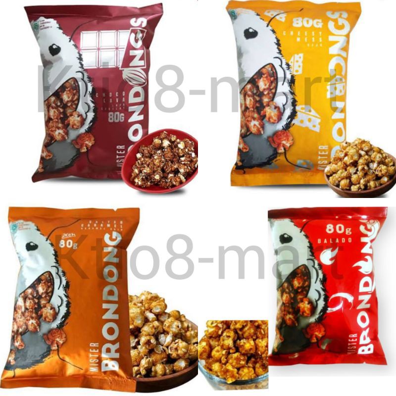 

Mister Brondongs Balado/Cheesy Mess/Choco Lava/Salted Caramel 80gr/sanck Popcorn