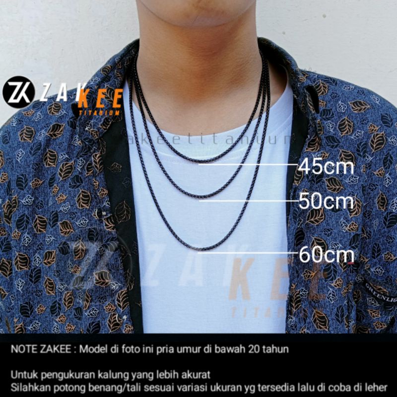 Kalung Titanium Pria Hitam Cowok Cewek Keren Anti Karat Rantai Stainless Steel Panjang 45cm 50cm 60cm