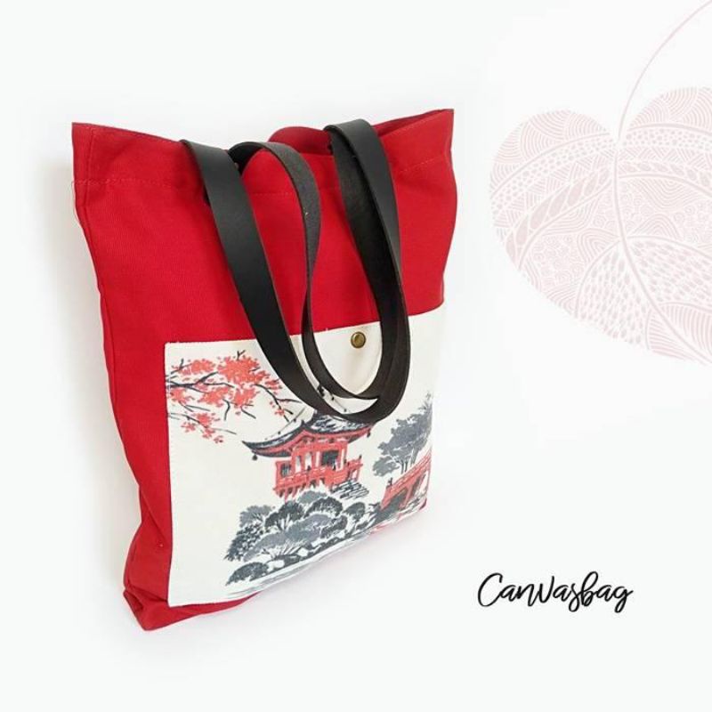 Tas Wanita Totebag Canvas Warna Hitam laptop Kuliah