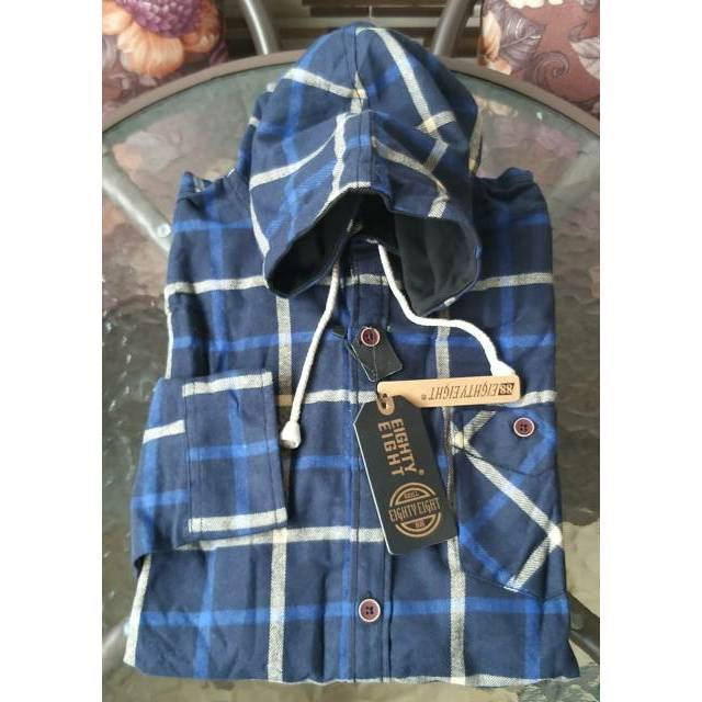 Kemeja pria flanel / flannel hoodie / kupluk model jaket sweater
