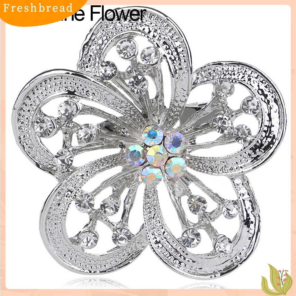 [ TERLARIS]Silver Plated Alloy Flower Rhinestone Brooch Pin Wedding Bridal Party Jewelry