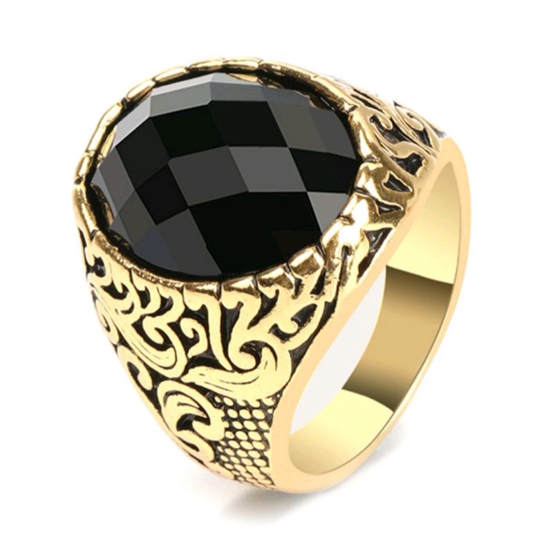 Batu permata natural Black onix Ring titanium