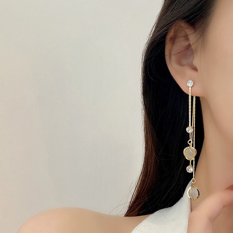 Shuling S925 Silver Needle Korean version Tassel Earrings Fashion Opal Long Earrings Super Cute Zircon Earrings