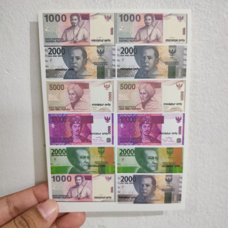 

STIKER MINIATUR UANG MINI UKURAN A6 ( belum di gunting)