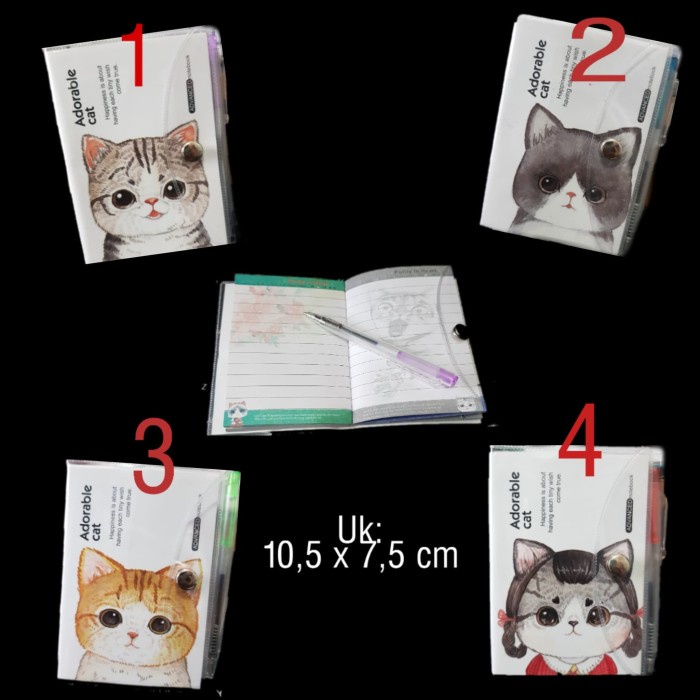 

[RESTOCK] Notes Kancing A7 Adorable Cat 10,5cm x 7,5cm FREE Pulpen