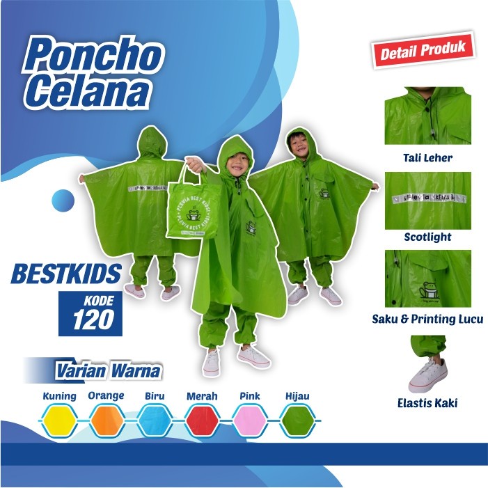 Jas Hujan Anak Poncho Celana Plevia Best Kids 120 Kid