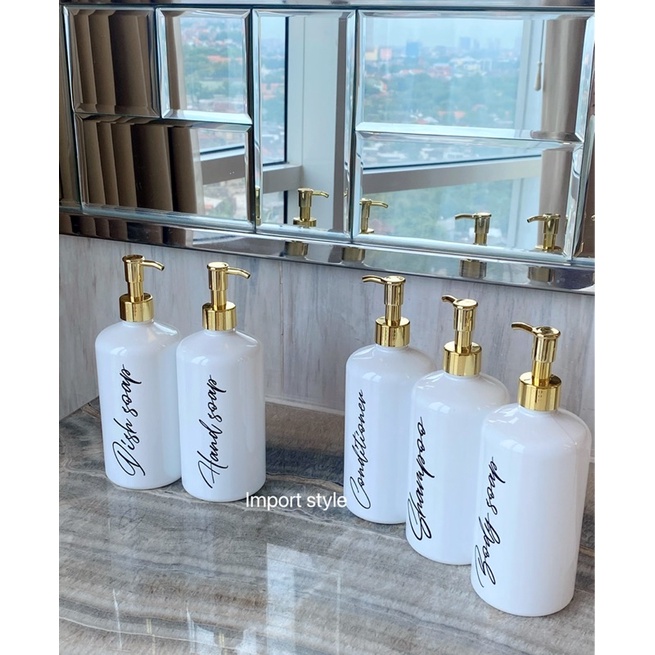 Botol PUTIH GLOSSY 500ml STIKER HITAM SILVER LUXURY . aesthetic bottle refill tempat sabun cair estetik gold