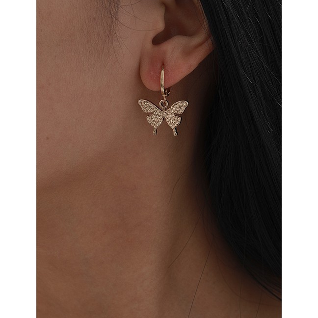 LRC Anting Set Fashion Golden Micro-inlaid Zircon Butterfly Heart-shaped Geometric P59945