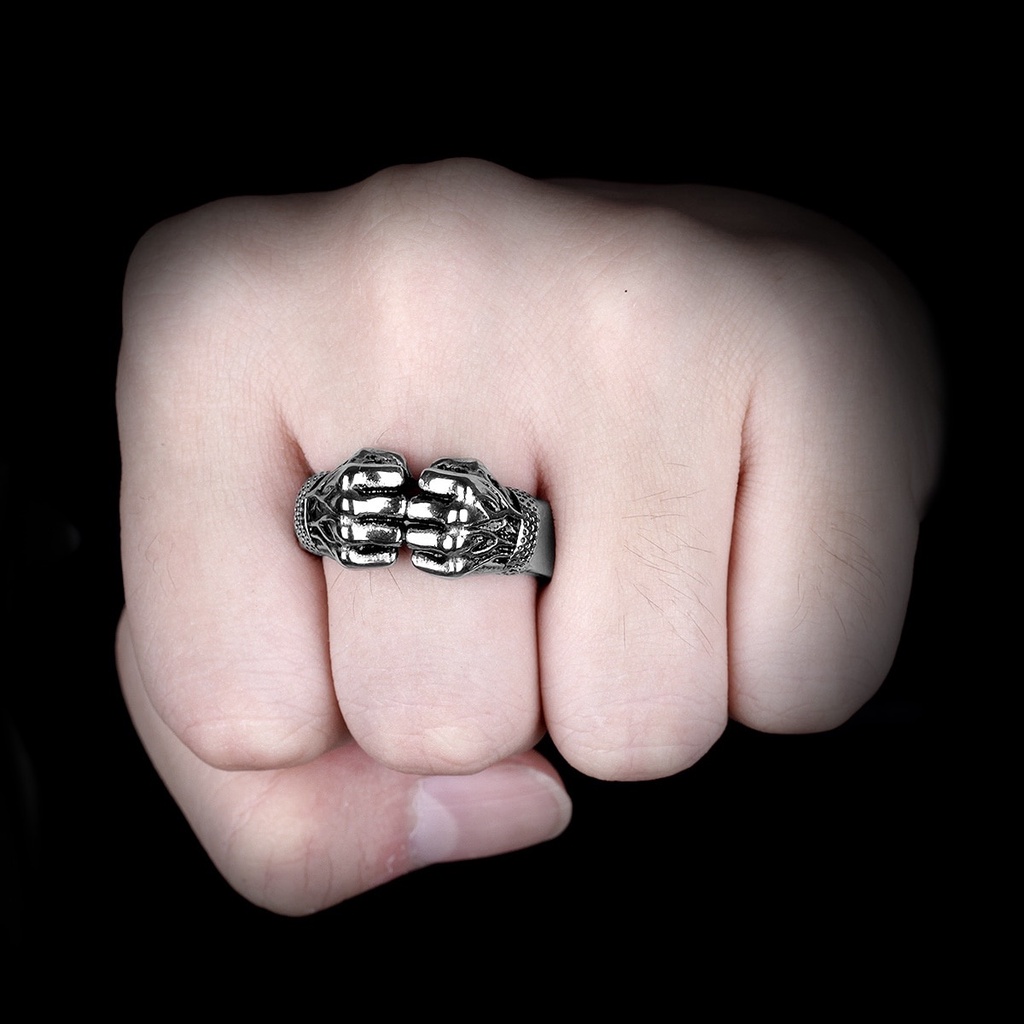 POWER Cincin Bentuk Tinju Marah Bahan Stainless Steel Gaya Punk Rock Untuk Pria