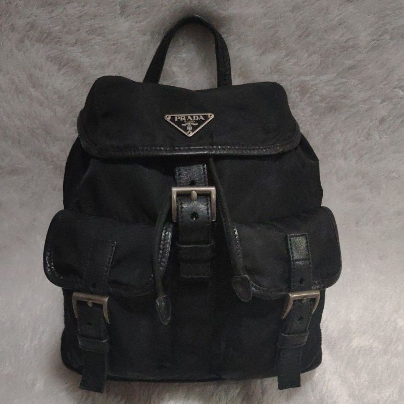 Prada Authentic Ransel Mini Nylon mix kulit mantul Zipper Lampo bertag Noser
