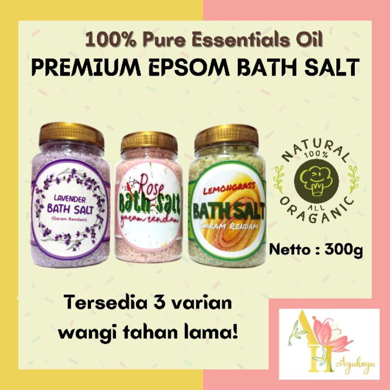 [300g] EPSOM BATH SALT GARAM MANDI RENDAM SOAK KAKI TUBUH FOOT SPA PURE ESSENTIAL OIL LAVENDER LEMONGRASS ROSE