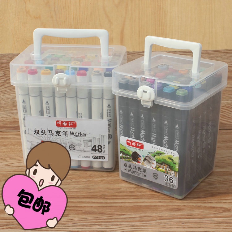 

♠▧Ting Yuxuan 12-warna/48-warna spidol berminyak set siswa pena iklan multi-warna spidol warna berke