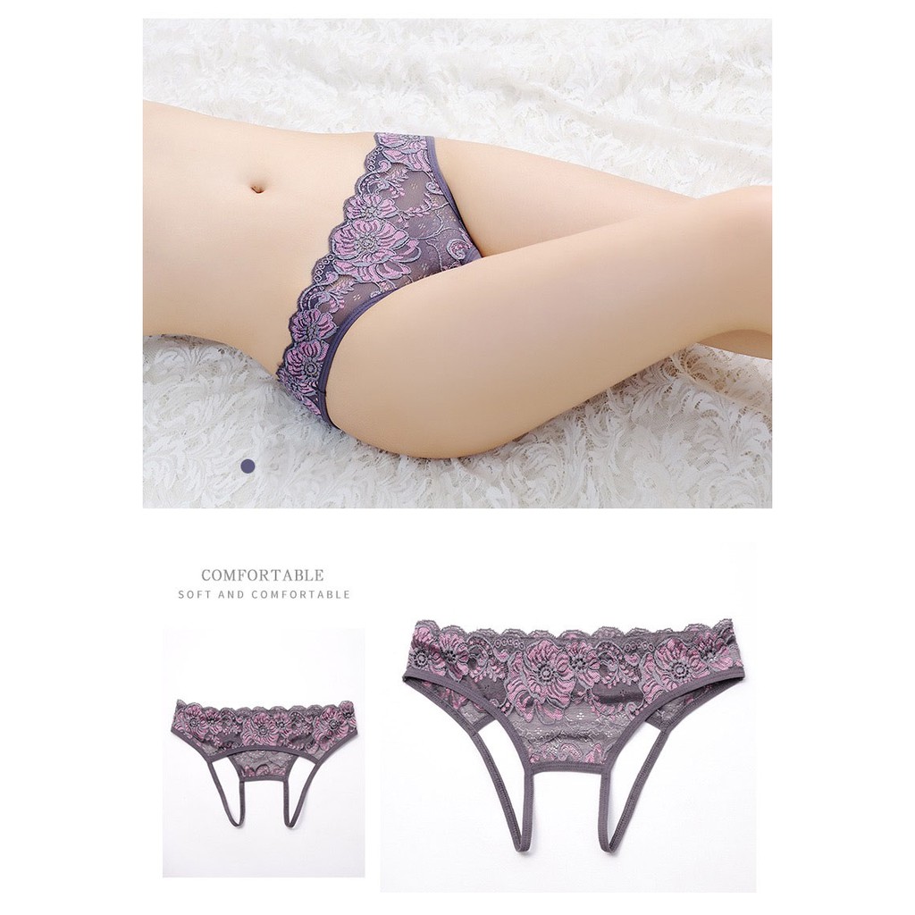 G-String Wanita Open Celana Dalam Sexy Hollow Lace Motif Lingerie c087