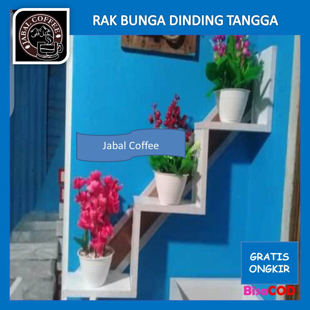 Rak Hiasan Dinding Kayu / Rak Bunga Tangga 3 Pot Vas /  Rak Bunga Susun Warna Warni