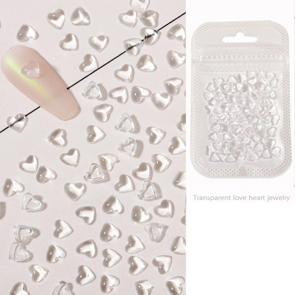 Rebuy Peach Heart Nail Charms Transparan Resin Cinta Hati Kuku Salon Manikur Aksesoris DIY Bahan Kuku 3D Dekorasi Kuku