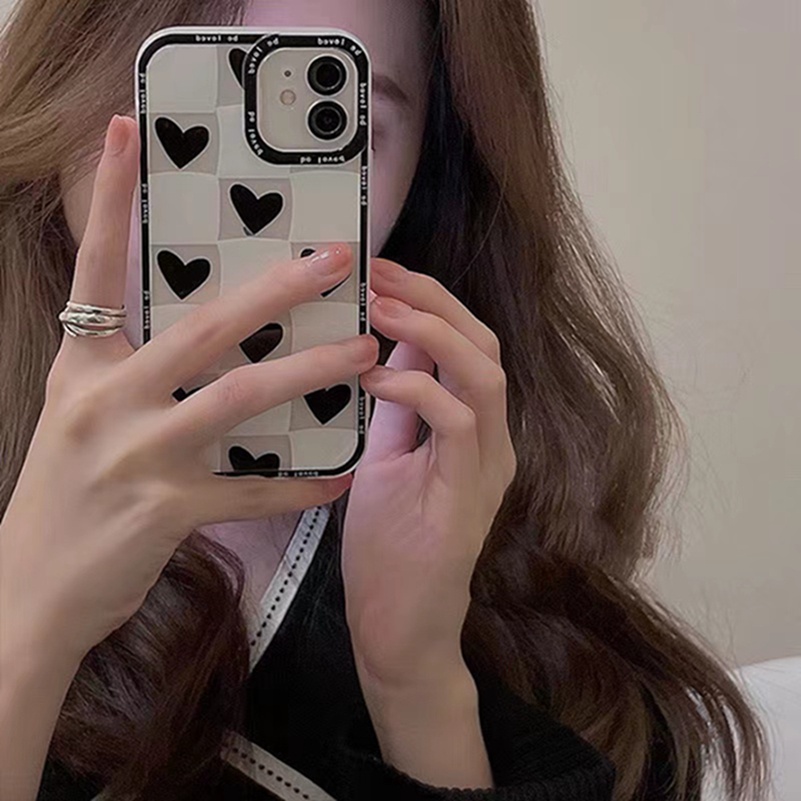 Casing Soft Case Compatible for iPhone 14 13 12 11 Pro Max X Xr Xs Max iPhone 8 7 6 6s Plus  SE 2020 Trendy Lattice Love Side Soft Silicone Phone Case Anti-drop Lens Protective Cover