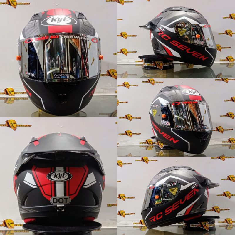 Helm full face KYT RC Seven Paket Ganteng Motif Visor Iridium Silver Stiker Set  Spoiler RC7-PAKET GANTENG NO-4
