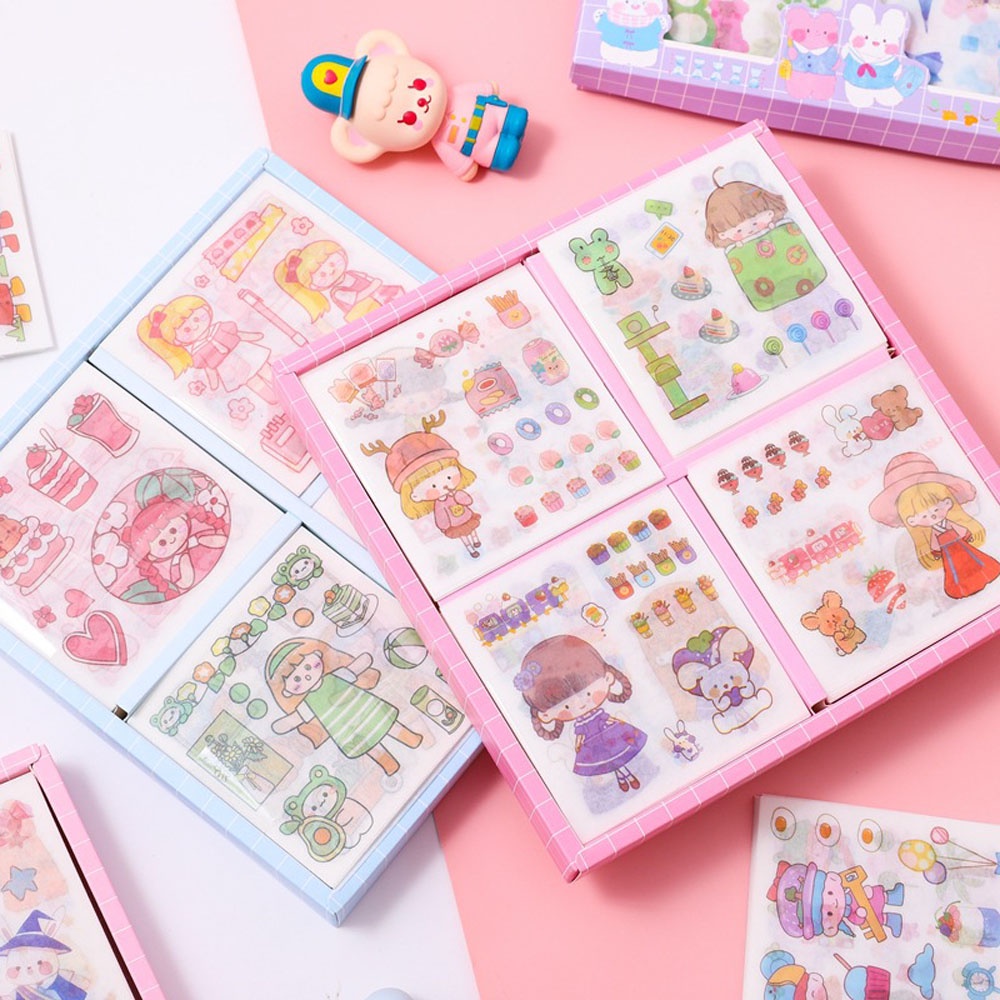 ELEGANT 100 pcs/box Decorative Sticker Kawaii Adhesive Decals Stationery Sticker Set Packing Decoration Cute Waterproof Animal Pet Floral Food Fruit Cartoon Bear Rabbit Girls Bunny DIY Diary Photos Albums