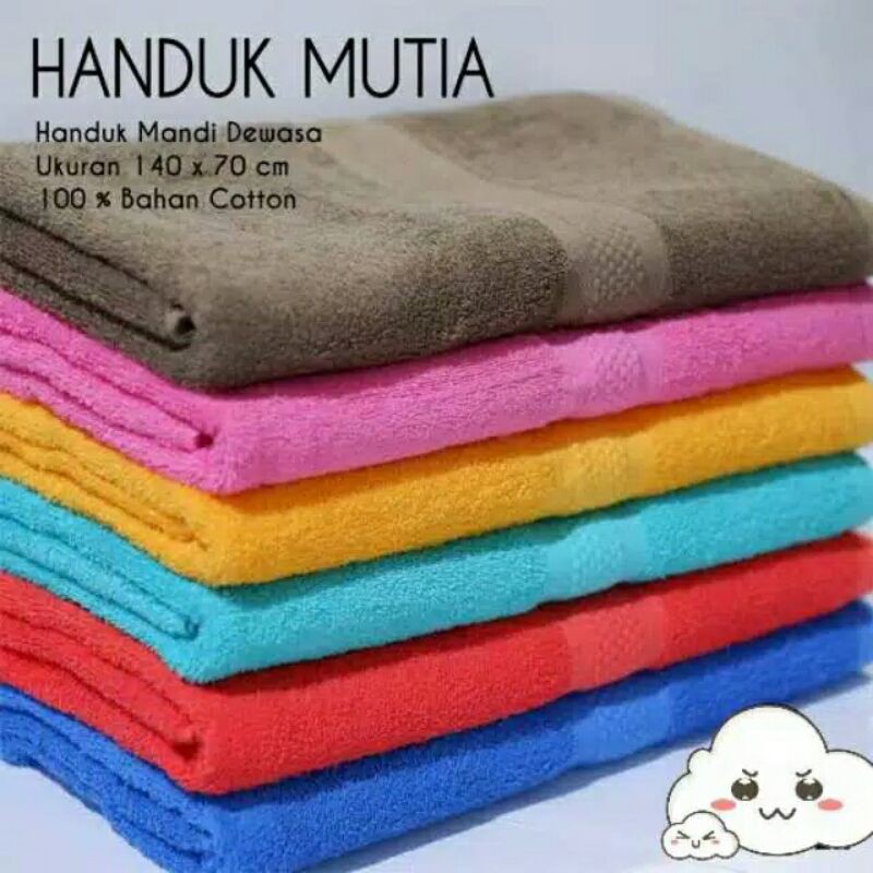 Handuk Dewasa Mutia /Ravioli Ukuran +/- 70x140 Cm-Handuk Mandi Dewasa Mutia Besar Polos