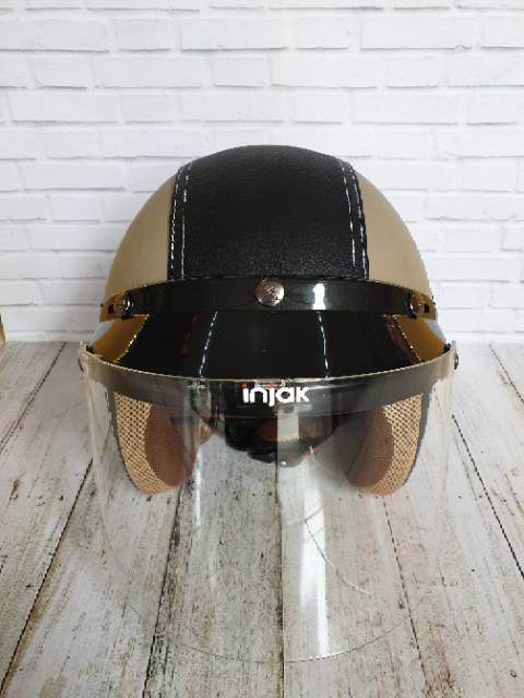 Helm Bogo Kulit Full Leher Hitam Capucino Kaca Datar Bening