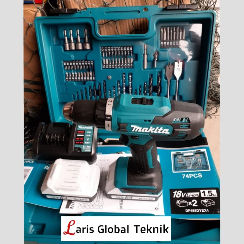 Jual PAKET MAKITA DF488DYEX4 Bor cordless drill driver 18V DF488D 74pcs ...