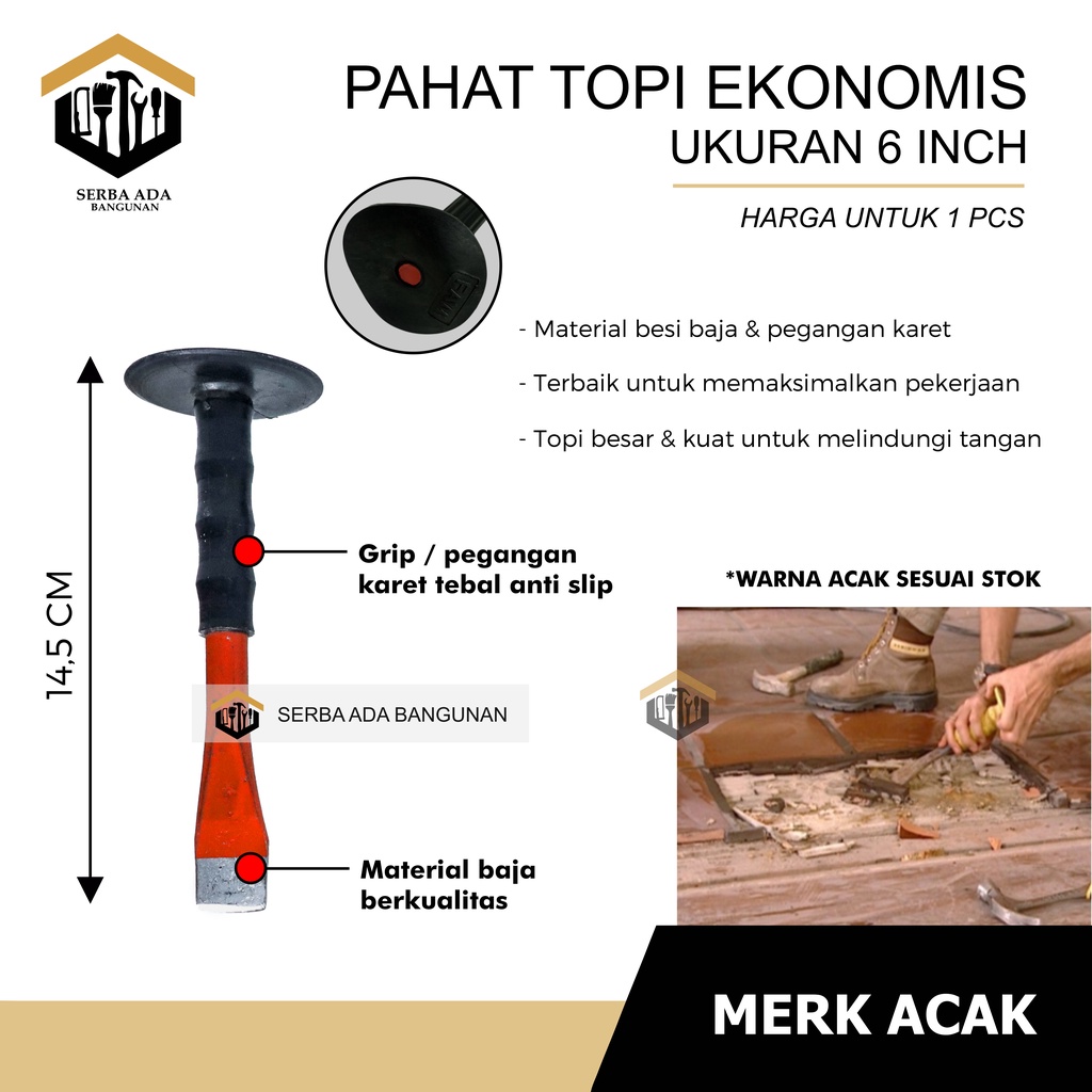 Pahat topi 6&quot; 8&quot; 10&quot; 12&quot; plat gagang karet kualitas bagus / betel pahat alat kuat