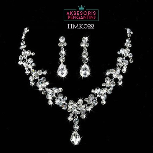 Aksesoris Wedding Modern l Paket Mahkota Kalung Anting Pengantin - HMK022