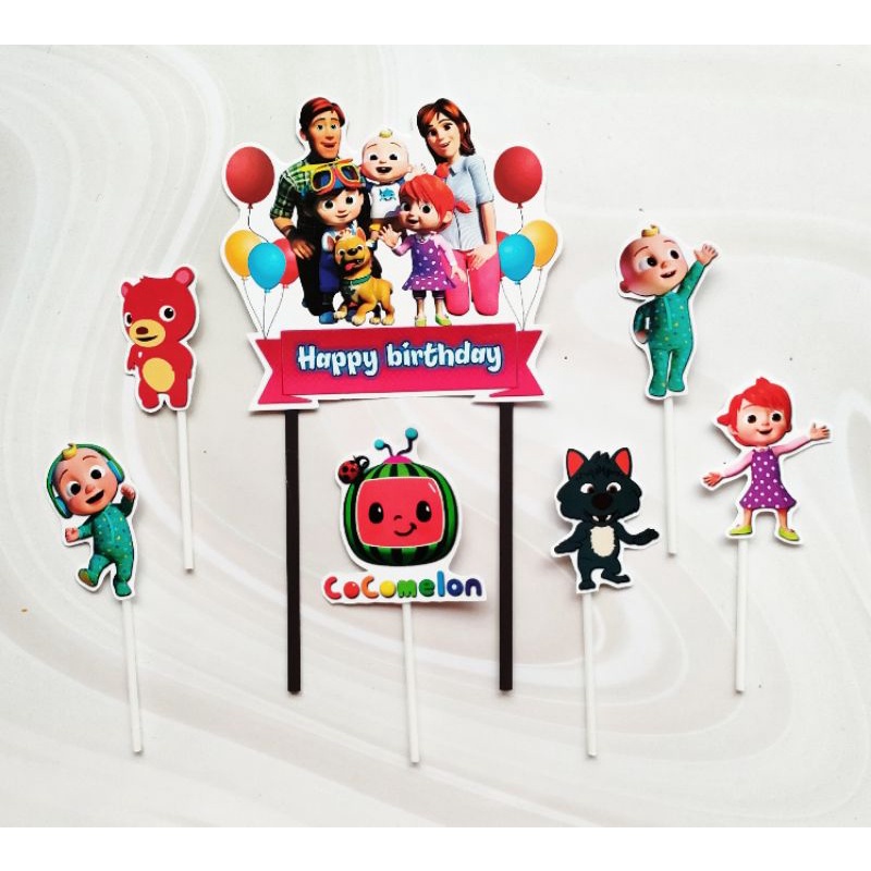 hiasan kue ulang tahun nasi tumpeng cake topper karakter cocomelon coco melon