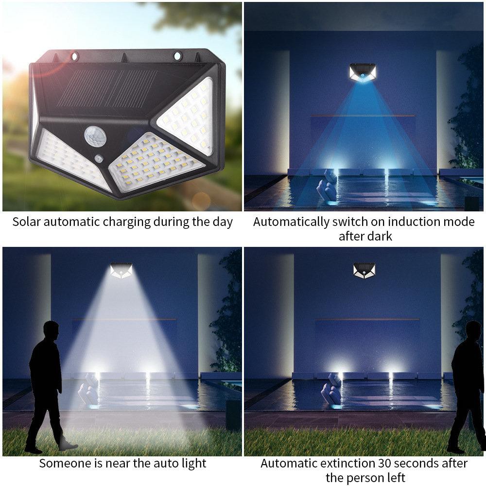 Lampu Solar 100 Led Solar Cell Emergency Outdoor Light Lampu Sensor Gerak Lampu Dinding 3 Mode