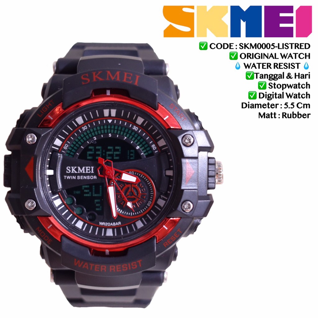 Jam tangan dual time analog digital grosir ecer murah import free LIMITED STOCK SKM5