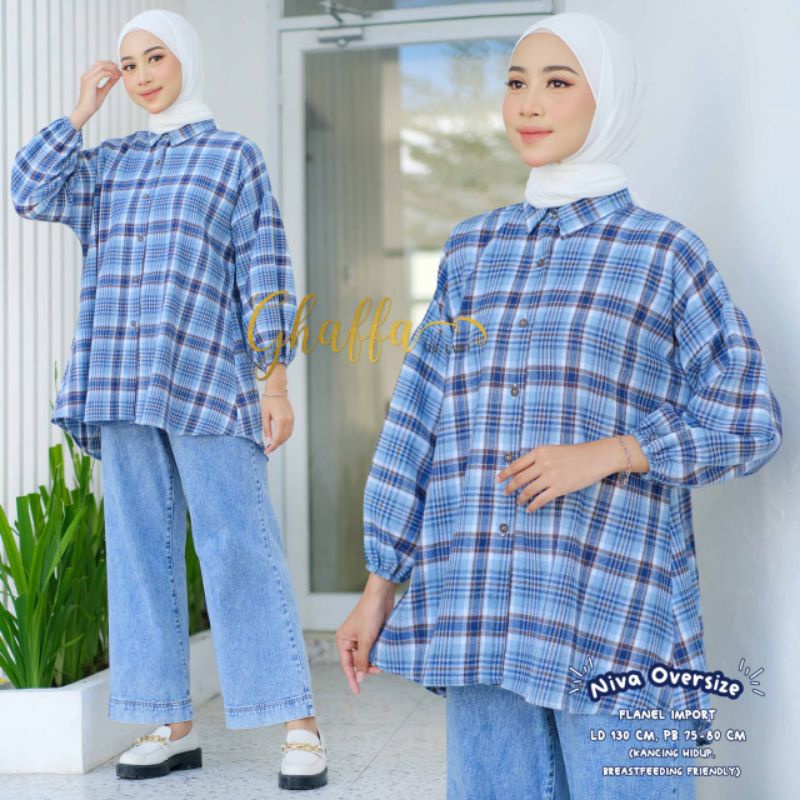 NIVA OVERSIZE BY GHAFFA THE LABEL (KEMEJA OVERSIZE WANITA) Kemeja kotak-kotak muslimah modern rekomended