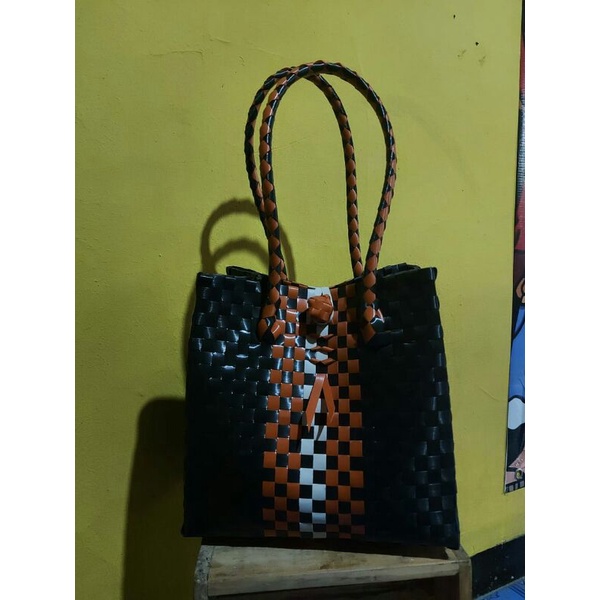 tas anyam mini bahan plastik kaca