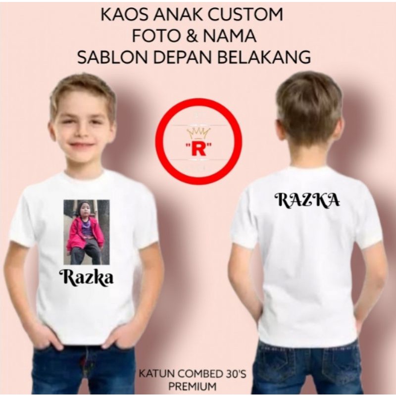 Kaos anak custom Foto dan nama / Sablon Foto dan nama Depan Belakang