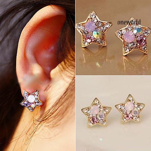 OW@ Fashion Women's Elegant Rhinestone Star Shape Ear Stud Earrings Party Jewelry