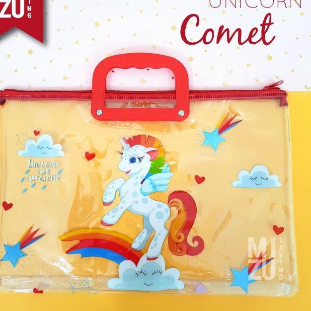 

Hot Sell.. UNICORN STORY Folio Document Bag Zipper Handle Tas Dokumen Sekolah Kertas Buku Map Plasti