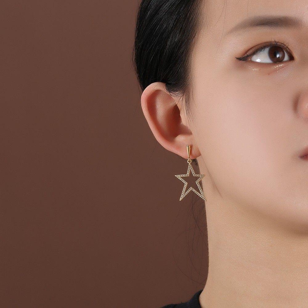 Needway Wanita Gesper Telinga Berlian Imitasi Desain Vintage Rasa Bintang Busur Tindik Ear Stud