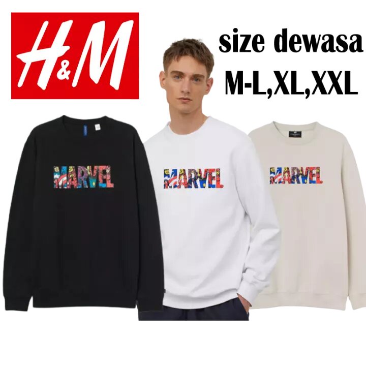 Jaket Hoodie Nasa Marvel Original / Sweater Crewneck Pria Marvel H&M